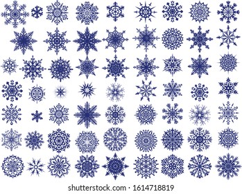 illustration with blue snowflakes collection isolated on white background