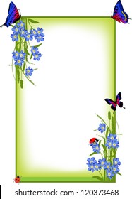 ilustración con marco de flores de primavera azul