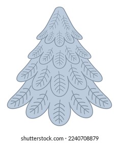 Ilustración del abeto azul. Diseño sencillo y plano. Se puede usar para tarjetas de Navidad y Año Nuevo, invitación, textil, fondo de pantalla. Ilustración vectorial aislada sobre fondo blanco.
