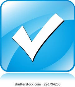 Illustration of blue square design icon for check mark
