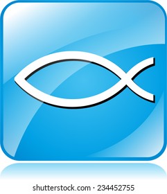 illustration of blue square icon for jesus fish
