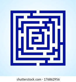 Illustration of blue square labyrinth on light blue background