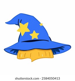 Illustration of a Blue Star Witch Hat with a Mystical Glow, Ideal for Halloween and Fantasy Graphics A mystical blue star witch hat, glowing with magical energy, perfect for fantasy and Halloween art