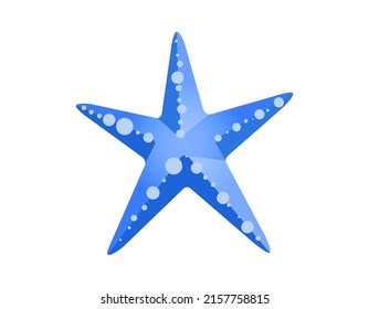 Illustration of a blue starfish in flat style. Sea animal isolated on white background