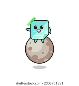 illustration of blue sticky notes cartoon sitting on the moon , cute style design for t shirt, sticker, logo element
