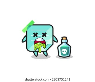 ilustración de un personaje de notas pegajosas azules vómitos por envenenamiento, diseño de estilo lindo para camiseta, pegatina, elemento logo