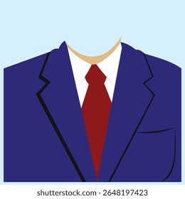 Illustration of a blue suit with a red tie and a white shirt, suitable for professional, business or formal presentation themes. Simple design with a light blue background