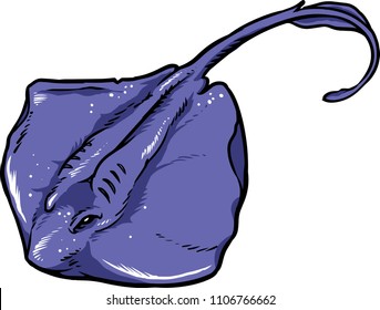Illustration of a blue swimming Stingray. 