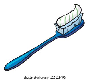 Ilustración de un cepillo de dientes azul con una pasta de dientes sobre un fondo blanco