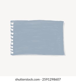 Illustration of a blue, torn notebook page with a spiral edge on a light background. The blue page is blank, showing a rough, textured surface. Vector illustration.