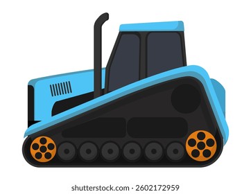 Illustration of a blue track tractor with black and orange details on a white background.