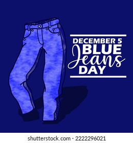 Illustration von blauen Hosen oder von so genannten blauen Jeans mit fett gedrucktem Text auf dunkelblauem Hintergrund zum 5. Dezember des Blue Jeans Day