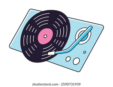 Illustration of a blue turntable vinyl record player isolated cartoon vector illustration