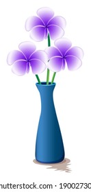 Illustration of a blue vase with fresh flowers on a white background