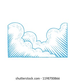 Ilustración de un bosquejo de tinta azul vectorizado de nubes aisladas en un fondo blanco