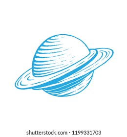 Ilustración de un boceto azul de tinta vectorizada del planeta aislado en un fondo blanco