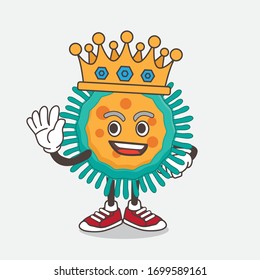 An illustration of Blue Virus cartoon mascot character stylized of King on cartoon mascot design