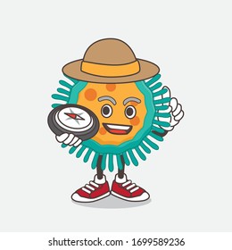 An illustration of Blue Virus cartoon mascot character having a compass