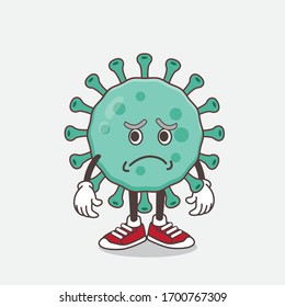 An illustration of Blue Virus cartoon mascot character having an afraid face