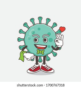 An illustration of Blue Virus cartoon mascot character working as a Waiter