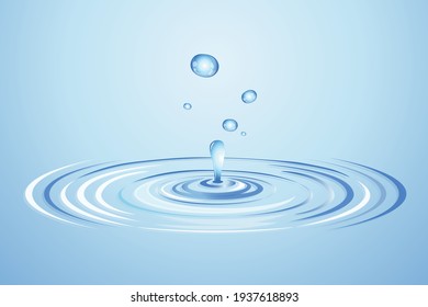 Illustration of blue water drop falling to a liquid surface