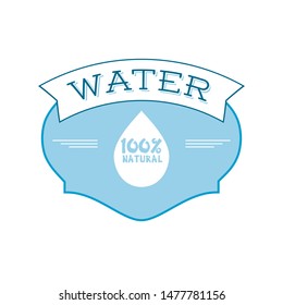Illustration with blue water drop Vector 100 percent natural label. A silhouette inscription. Bio concept.