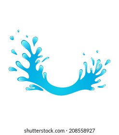 Illustration blue water splash isolated on white background - vector