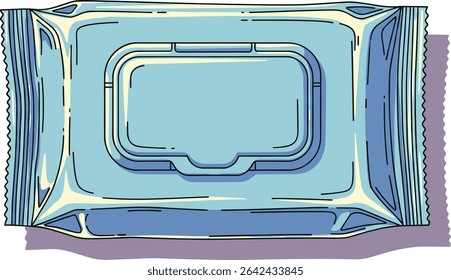 Illustration of a blue wet wipe packet, ideal for cleaning and hygiene purposes