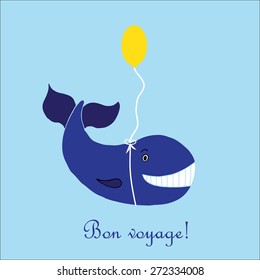 Illustration with blue while with balloon and text in french "Bon voyage". It means in english "Have a good trip".