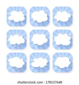 Illustration of blue and white cloud icon set
