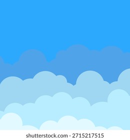 Ilustração de nuvens azuis e brancas em um plano de fundo azul em um estilo plano. Modelo de projeto abstrato. Céu azul.