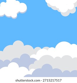 Illustration von blauen und weißen Wolken auf blauem Hintergrund im flachen Stil. Abstrakte Entwurfsvorlage. Blauer Himmel.