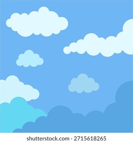Ilustração de nuvens azuis e brancas em um plano de fundo azul em um estilo plano. Modelo de projeto abstrato. Céu azul.