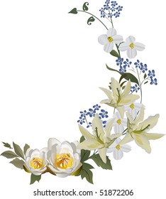 illustration with blue and white flowers curl
