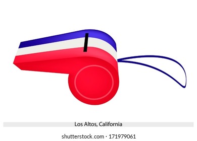 An Illustration of Blue, White and Red Bands of Los Altos, California Flag on A Whistle, The Sport Concept and Political Symbol. 