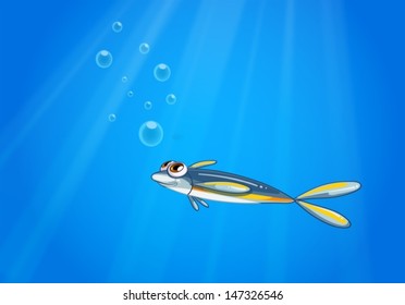 Illustration of a blue yellow fish under the sea 