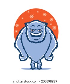 Illustration of a blue yeti character with orange background/Vector Yeti