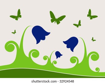 illustration of bluebells and butterflies