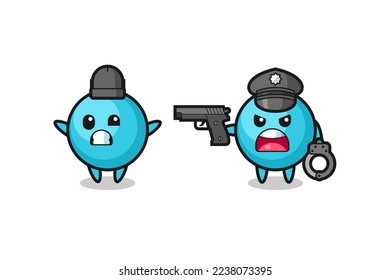 ilustración de ladrón de arándano azul con las manos arriba pose pillada por la policía, diseño de estilo lindo para camiseta, pegatina, elemento logo