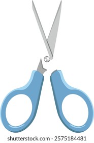 Illustration of blue-handled scissors with sharp silver blades