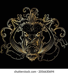 illustration boar abstract gold color and black background