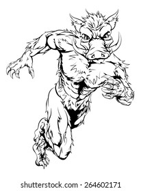 An illustration of a boar sports character mascot sprinting