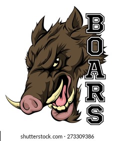 An illustration of a boar sports mascot head with the word boars