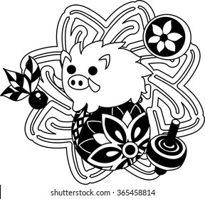 The illustration of the boar which is usable for the one point of greeting cards.