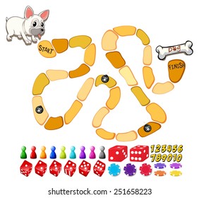 Illustration of a board game with dog and bone