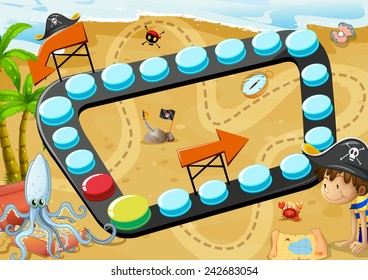 Illustration of a board game with pirate background