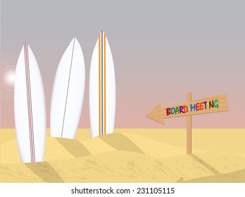 Illustration of a board meeting concept with surfboards.