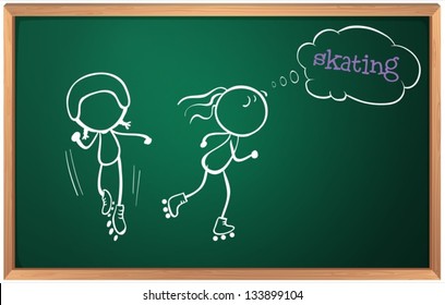 Illustration of a board with a sketch of two girls skating