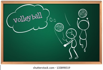 Illustration of a board with a sketch of two volleyball players on a white background