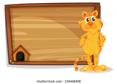 Illustration of a board with a tiger standing on a white background